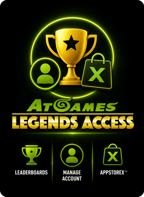 Legends Access App artwork showing leaderboards, account management, and AppStoreX