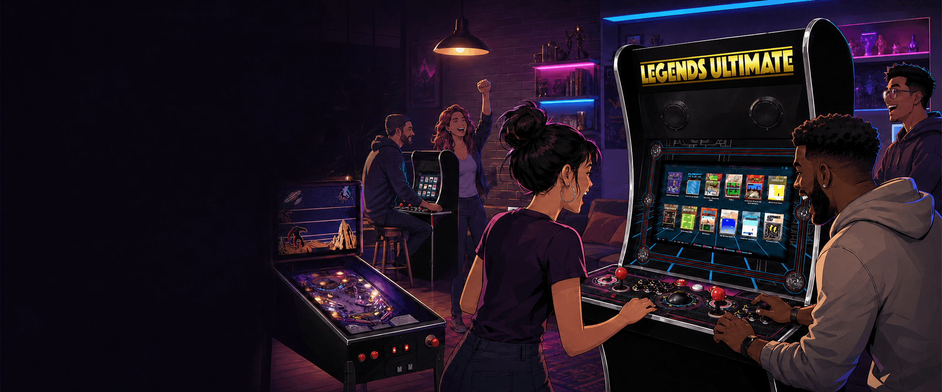 Friends competing together in a private arcade tournament